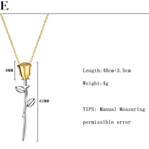 NEW 925 Sterling Silver Two  Tone Rose Necklace A5 - Picture 7 of 7